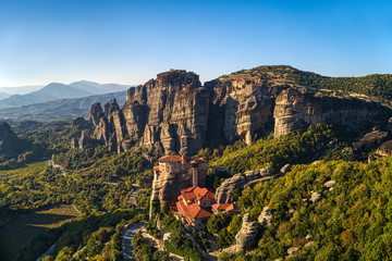 aerial view from the Monastery Rousanou on top of the cliff in Meteora near Kalabaka, Trikala, Greece