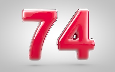 Pink nail polish 3d number 74 on white background