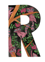 Hand Painted Letter R With Raccoon
