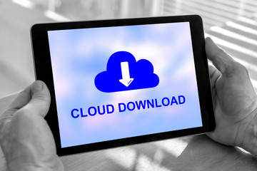 Data download concept on a tablet