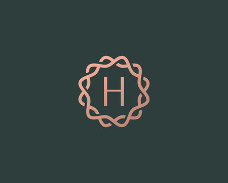 Abstract linear monogram letter H logo icon design modern minimal style illustration. Premium alphabet round wreath frame vector line emblem sign symbol mark logotype