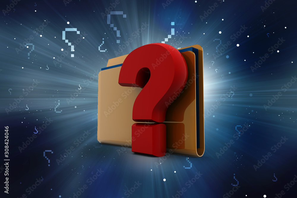 Poster 3d rendering file folder with question symbol