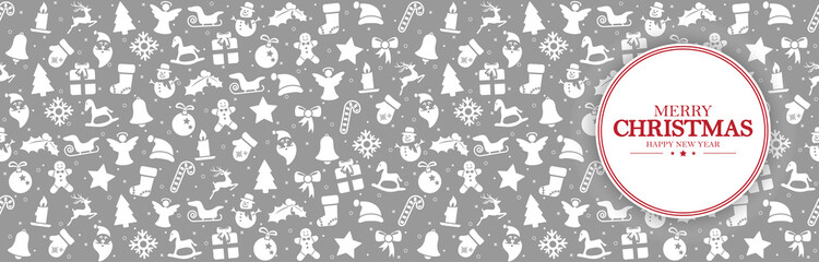 background banner with christmas icons and greetings