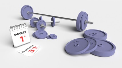 Obraz na płótnie Canvas Cast iron dumbell weights with calendar