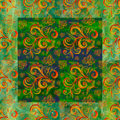 Abstract vintage seamless pattern with floral elements. Hand drawing in oriental style