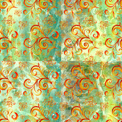 Abstract vintage seamless pattern with floral elements. Hand drawing in oriental style