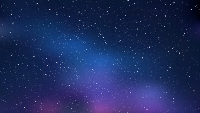 Night starry sky, blue shining space. Abstract background with stars, cosmos. Vector illustration for banner, brochure, web design © prostoira777