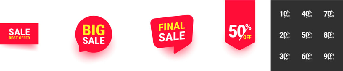 Sale, Best offer label set. Sale Discount Banner. Discount offer price tag collection. Special sale red message bubble. Vector Modern Illustration isolated on white Background