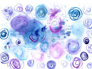abstract watercolor background with colored spirals and circles