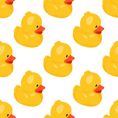 Yellow rubber duck seamless pattern. Fun kids background.