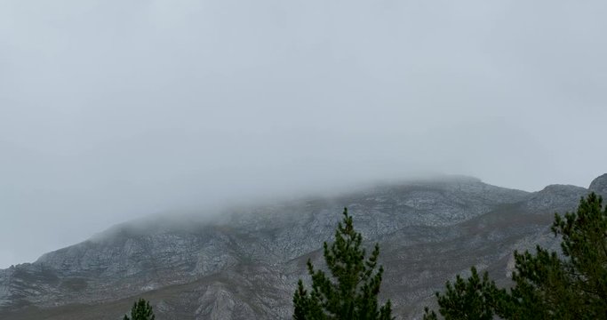 Close up peack of musala mountain with clouds	