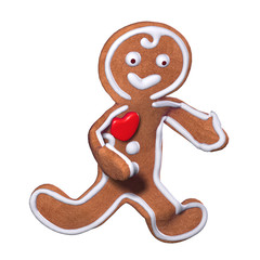 Cute Gingerbread man dancing isolated on a white background. Funny Christmas 3D rendering illustration.
