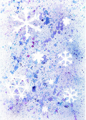 abstract watercolor background with white snowflakes