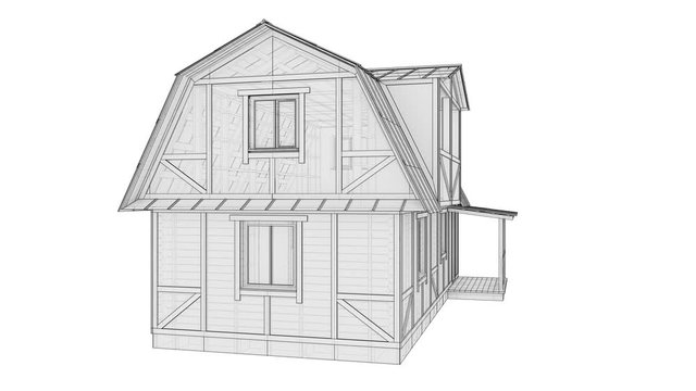 3D illustration video of rotate a small frame house
