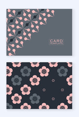 stylized cherry flowers card template pink dark gray