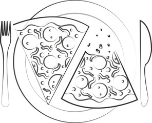 sliced ​​pizza vector sketch, illustration of sliced ​​mixed pizza
