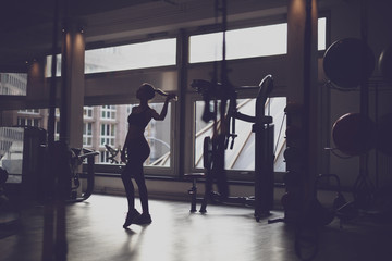 Naklejka na ściany i meble Frau im Fitnessstudio beim Sport machen