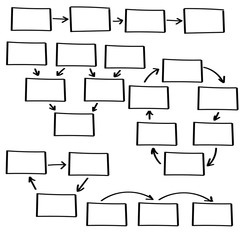 Square schemes with arrows drawn by hand. Vector illustration