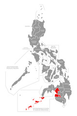 Autonomous Region in Muslim Mindanao red highlighted in map of Philippines