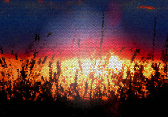 illustration based on own photo image. The mosaic technique.Abstract background, sunset over the field.