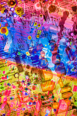 Electronic Microcircuit Motherboard Detail Multicolored Background