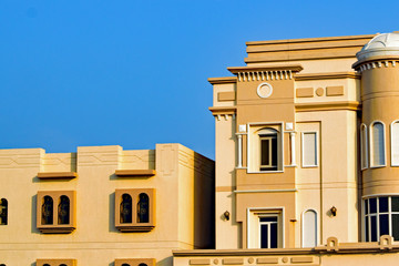 Facade of Desert Modular Buildings located in the outskirts of small city