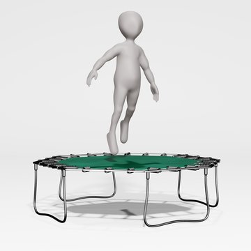 3D Render of Cartoon Character with Trampoline