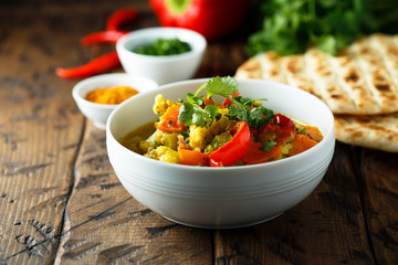 Homemade vegetable curry in a white bowl