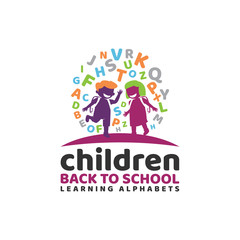 Children Back to School Learning Alphabets Logo Vector Icon Illustration