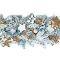 Frost fir tree and Christmas decor