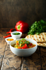 Homemade vegetable curry in a white bowl
