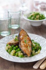 Pan Seared Halibut with Sauteed Peas