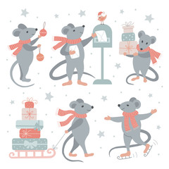 Set of christmas mice.