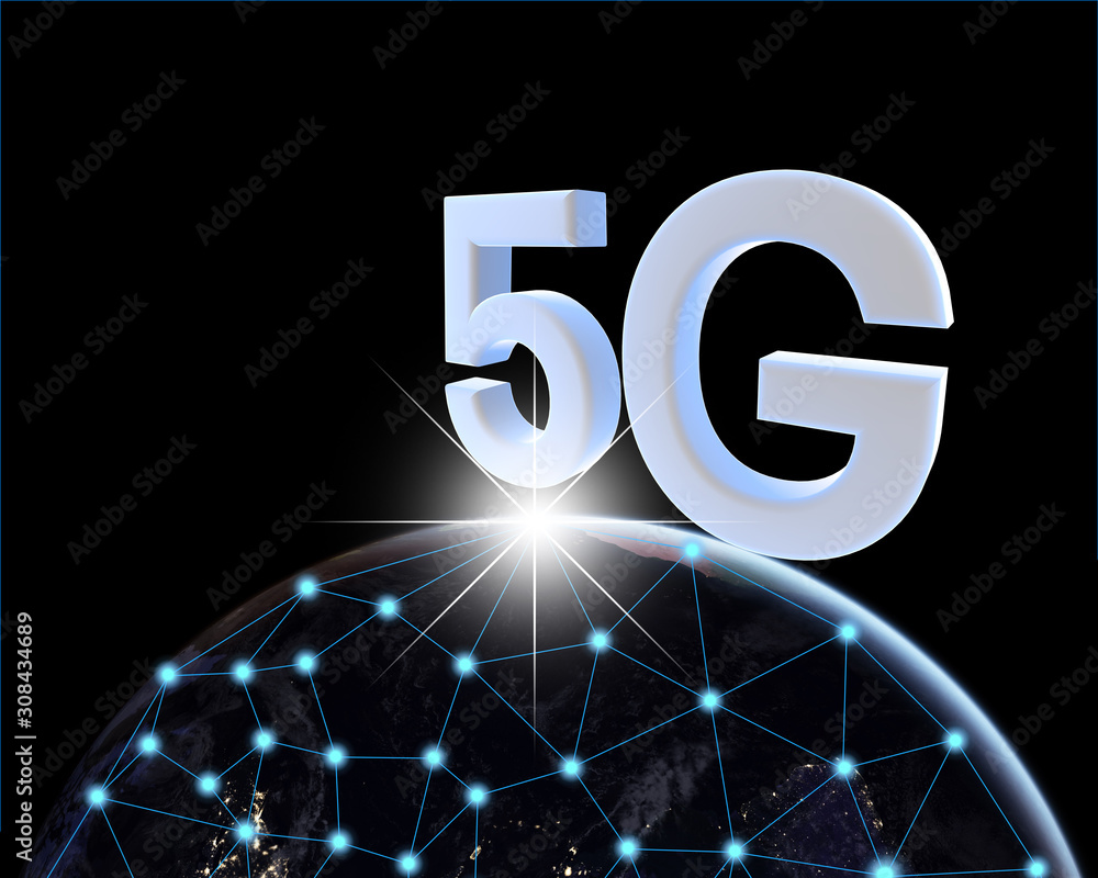 Poster 3d connection concept, 5g network wireless systems,blockchain network technology graphic background 