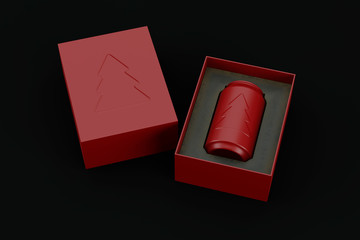 Metal aluminum can of drink in a gift box for the New Year holidays