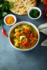 Homemade vegetable curry in a white bowl