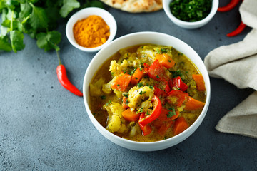 Homemade vegetable curry in a white bowl