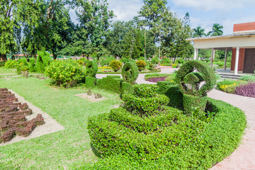 Garden at the archaeological complex of Somapuri Vihara (Somapura Mahavihara), ruins of Buddhist monastic complex in Paharpur village, Bangladesh