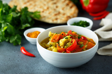 Homemade vegetable curry in a white bowl