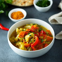 Homemade vegetable curry in a white bowl