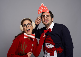 Bizarre couple in Christmas time