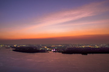 Aerial view of wonderful twilight sky during the sun going down in the dusk 