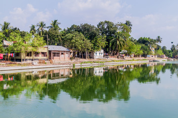 Fototapeta na wymiar View of a pond in Puthia village, Bangladesh