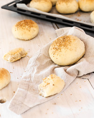Sesame seeded hamburger bread roll