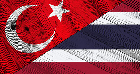 Flag of Thailand and Turkey on wooden boards