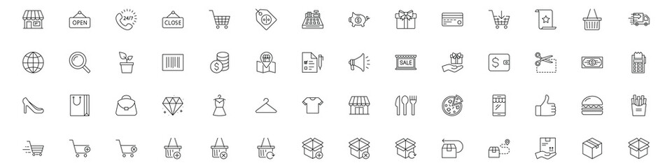 SHOPPING vs E-COMMERCE line thin icons set. Vector illustrations collection EPS10.