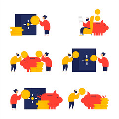 Pensioners accumulate money, cash savings. Flat style vector illustration.	