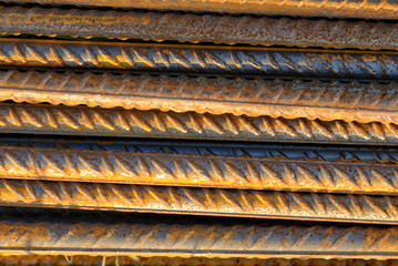 Close-up at construction reinforcement iron bars.