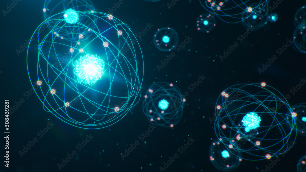 Aufkleber 3d illustration atomic structure. atom is the smallest level of matter that forms chemical elements.