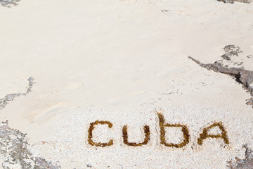   Inscription cube on the dense sand of the beach.Horizontally.Vertically.